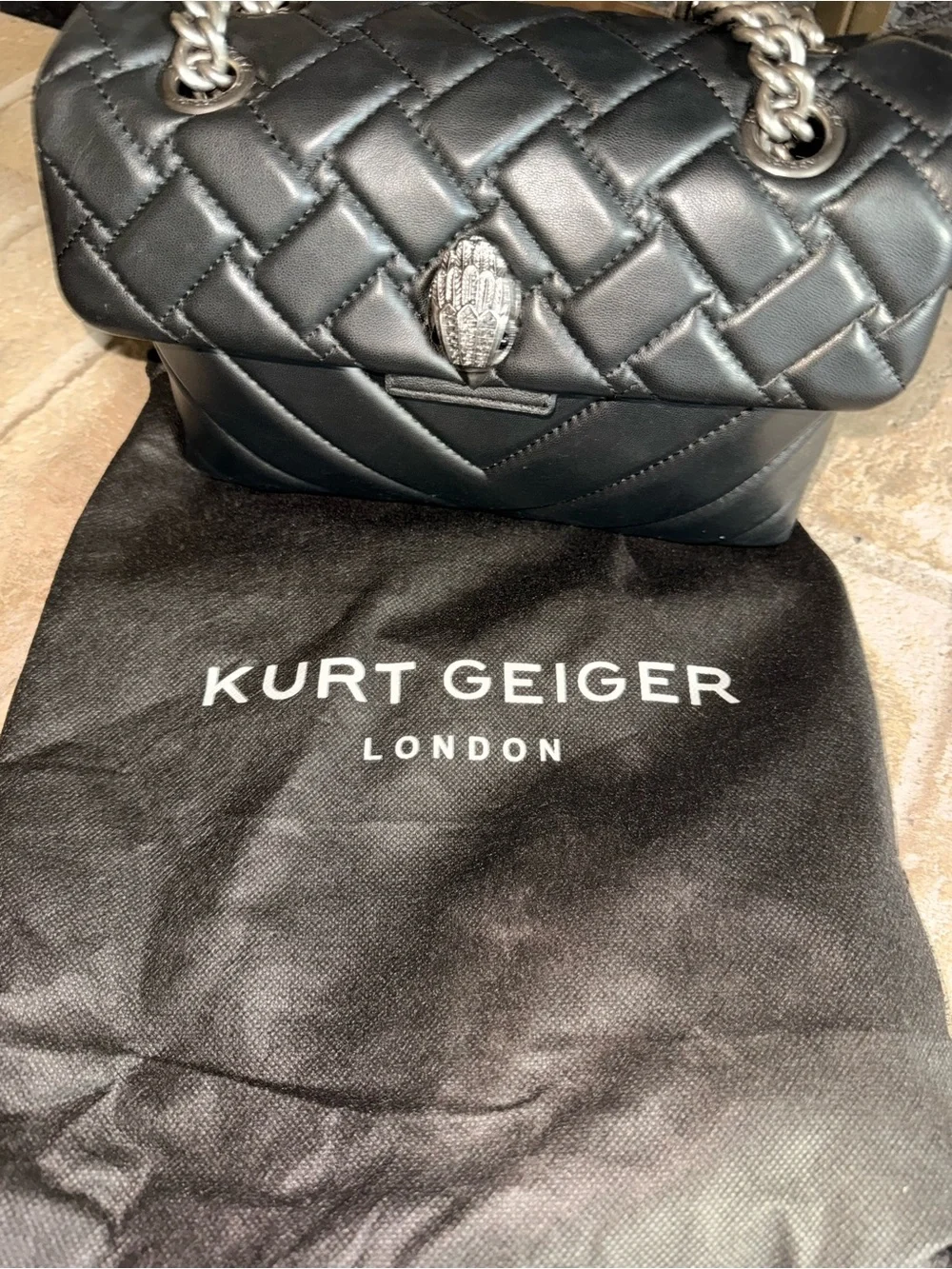 Kurt Geiger Black Quilted Leather Shoulder/Crossbody Bag with Silver Hardware